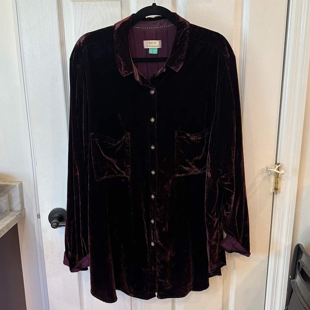 EUC Purple Velvet Button-Up Shirt